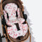 Andija Orthopädisches Kinderwagenkissen mit Lordosenstütze, Baumwollstoff Sitzauflage 35x80cm (Powder-Butterfly)