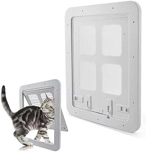 Cdycam Dog Cat Door for Screen Door with Magnetic Flap Lockable, Magnetic Closure Sturdy Screen Pet Door for Existing Sliding Door, Window (S (Inside Size: 9.4*7.4), White)