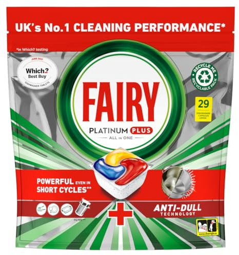 Fairy Platinum Plus All In One Dishwasher Tablets, Lemon, 29 Tablets, Removes Dullness and Prevents Limescale