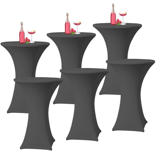 6er-Set Grau Stretch Stehtisch Husse für Bistrotisch Ø60-65 cm Spandex Stretch Tischdecke, Verstärkung im Fußbereich, Für Hochzeit Geburtstagsfeier Bankett Stehtische Bistrotische(60×110cm,Dunkelgrau)