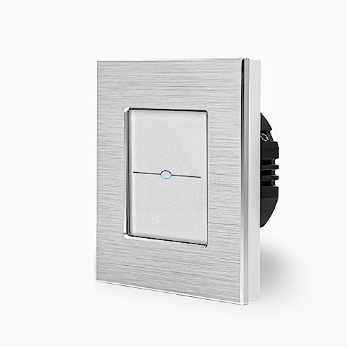 Smart Einfacher WIFI Touch Lichtschalter Ein/Aus 1-Fach im Aluminium Rahmen in weiß 1-Weg Smart Home Glas Berührungs Wandschalter für Alexa Google Home IFTT Tuya App gesteuert Luxus-Time