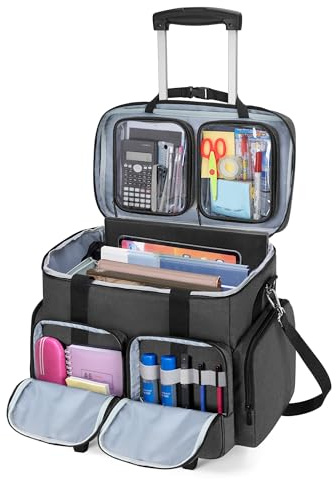 CURMIO Rolling Teacher Tote Bag with 2 Detachable Pouches for Work, Black