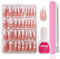 Maggidea French False Nails Kit 240Pcs, Pink Almond Press On Nails Short with Glue, 12 Sizes Acrylic Fake Nails White Tip & Nail File/Cuticle Pusher for Women Manicure