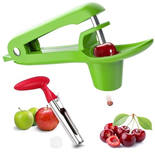GZLCEU 1 dénoyauteur de cerises vert pour la maison, les voyages, pour enlever les cerises, les olives, les dattes, les aubépines avec 1 dénoyauteur de pommes