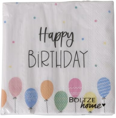 Servietten Papierservietten Happy Birthday - Luftballon Motiv - 20-Stück Geburtstag Dekoration Tischdeko Bunt Weiß Napkins Geburtstagsfeier Deko 17 x 17 cm