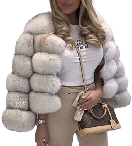 PengGengA Damen Kunstpelz Mantel Faux Pelz Winterjacke Kunstfell Oberbekleidung Offener Front Crop Dicker Parka Wintermantel Warm Plüschjacke - Ben, S