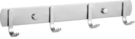 Minicoco Door Hooks Wall Mounted, Stainless Steel Coat Hook Screw in, Towel and Clothes Hook for Bedroom Bathroom, 4 Flat Hooks, Silver