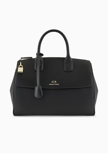 Armani Exchange Jane, Sustainable, Padlock Logo Charm, Tote L Donna, Nero, One_Size