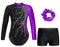 FEESHOW Mädchen Kinder Turnanzug Mit Hose Langarm Turntrikot Gymnastik Body Gymnastik Shorts Und Haargummi Ballett Tanzoutfit Lila&Schwarz 134-140
