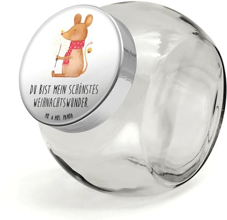 Mr. & Mrs. Panda Bonbonglas Maus Weihnachten L 870ml - Geschenk, Süßigkeitendose, Müslidose, Aufbewahungsglas, Weihnachtsgruß, Aufbewahrungsdose,
