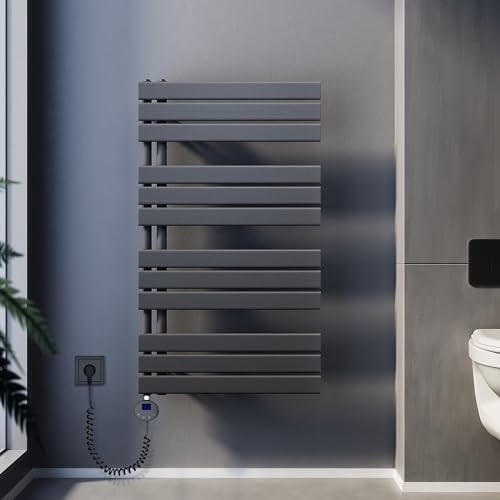 SUNXURY Badheizkörper Elektrisch mit Thermostat 1038x600mm 600 Watt Anthrazit, Panel Handtuchhalter Elektrisch Flach Handtuchtrokner Handtuchheizkörper mit Heizstab