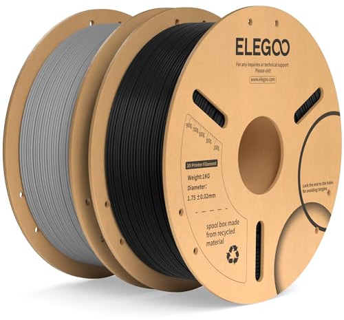 ELEGOO PLA+ Filament 1.75mm Schwarz Grau 2KG, PLA Plus 3D Drucker Filament, Härter und Stärker Filament-3D-Druckmaterialien, Maßgenauigkeit +/-0,02mm, Kompatibel mit FDM-Drucker(2KG/Spool, 4.4lbs)