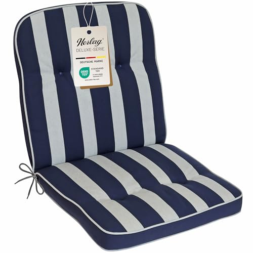 Herlag Niedriglehner-Polsterauflage Tilly 100x50x6cm | Stuhlauflage Blockstreifen 6cm | Auflage Niederlehner-Gartenstühle | Deluxe-Serie hoher Komfort | Öko Tex 100 | Blau-Gestreift