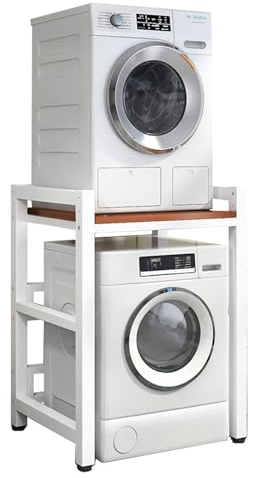 Armoire De Rangement pour Machine À Laver À Tambour Au-Dessus De La Machine,Kit d'empilage pour Lave-Linge et Sèche-Linge à Chargement Frontal,Capacité de Charge (Size:Couleur teck,Color:Cadre blanc)