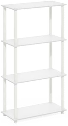 Furinno Turn-N-Tube 4-Tier Multipurpose Shelf Display Rack, White/White