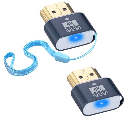 Duttek Lot de 2 prises factices HDMI 4K – Émulateur d'affichage virtuel pour moniteur virtuel, adaptateur d'affichage sans tête pour Windows Mac OSX Linux, prend en charge jusqu'à 4K @ 60 Hz (avec