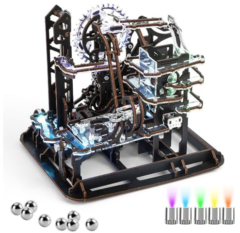 nicknack Marble Run Wooden Model Kits for Adults, Hand Cranked Assembly 3D Wooden Puzzle Mechanical Model Kits With LED Light for Teens & Adults