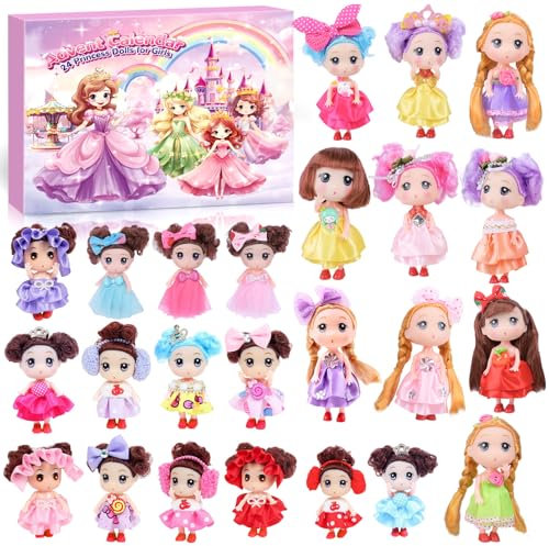 iZoeL Adventskalender puppen 2024 Mädchen Kinder Weihnachtskalender puppenkalender Puppespiezeug 24 überraschen Dolls Prinzessinnenpuppen Füllung Weihnachten Geschenk 3 4 5 6 7 8 9 10 11 12 Jahre
