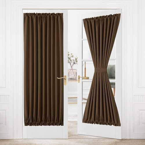 DWCN French Door Curtains - Rod Pocket Thermal Blackout Panel for Glass Window, Kitchen and Patio - Privacy, 54 X 80 Inches Long, 1 Panel With Tieback, Brown