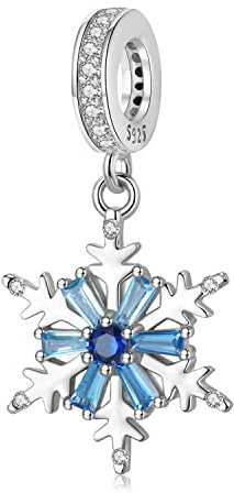 Magic Charms Women's Bead Charm Anhänger 925 Sterling Silber Weihnachtsfeier Glitter Blau Eis Schneeflocke Charms Europäische Armbänder und Halsketten Geburtstagsgeschenke