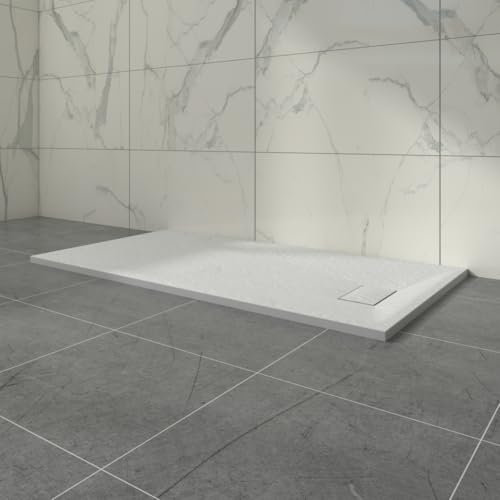 Aquariss SMC Slate Effect Shower Enclosure Tray 1400x800mm Rectangular Wetroom Shower Base White