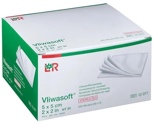Vliwasoft Vlieskompressen, steril, 4-lagig, 50 x 5 Kompressen (5 x 5 cm)