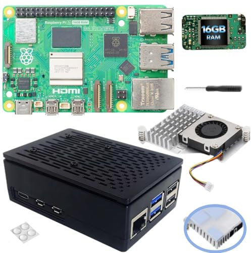 Vemico for Raspberry Pi 5 16GB Kit with Pi 5 16GB Board, Case and Active Cooler for Raspberry Pi 5