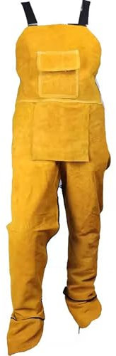 Grembiule da Saldatore Professionale in Pelle, Vestiti da Saldatore, Falegname, fabbro, Giardiniere, Pantaloni, Vestiti,Giallo,XL