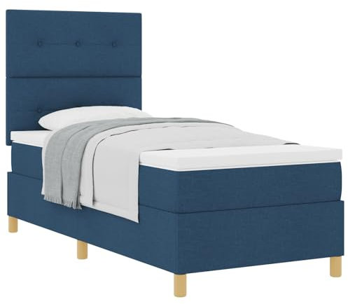 vidaXL Blaues Knopf-gepolstertes Bettgestell für Erwachsene | Robuste Struktur aus Kiefernholz | Stylische und Bequeme Schlafzimmermöbel | Ideal für kleine Räume | Einfache Montage
