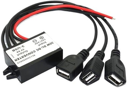 1 convertisseur 12 V 24 V vers 5 V 6 A 30 W for Voiture, Adaptateur Secteur Triple Sortie USB