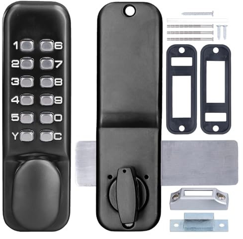 Yallmie Digital Mechanical Code Lock, Combination Door Lock with Keypads Keyless Security Lock, Anti Theft Mechanical Combination Lock for Garden Gate Bidirectional Glass Door Office Use (Black)