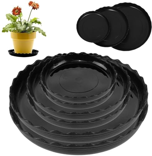 HSYTEK 6 Stück Untersetzer Blumentopf, Topfuntersetzer Pflanzen Ø 12.5/15/18.5 cm, Schwarz Rund Unterteller Blumentopf, Kunststoff Blumenuntersetzer für Innen und Außenpflanzen (Schwarz)