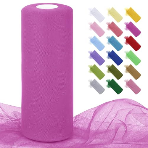Uiopa Tüll Rosenrot 30cm x 91m Tüllstoff Polyester Netzstoff Tüllband Tüll Stoff Rolle für Tutu Röcke, Geschenkverpackung, Geburtstag/Party/Hochzeitsdekoration, DIY-Projekte