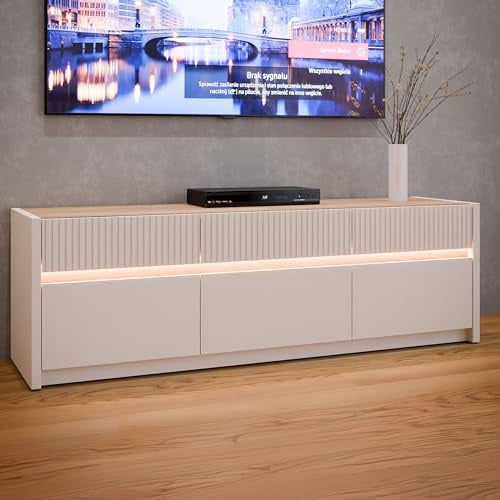 Forte Oak SQUERE TV-Schrank 160, Elegantes Lowboard mit 3 Schubladen und 3 Kippfächern, Holzwerkstoff, Mauvella Eiche Holzdekor, 160 cm breit x 50,7 cm hoch x 41,5 cm tief