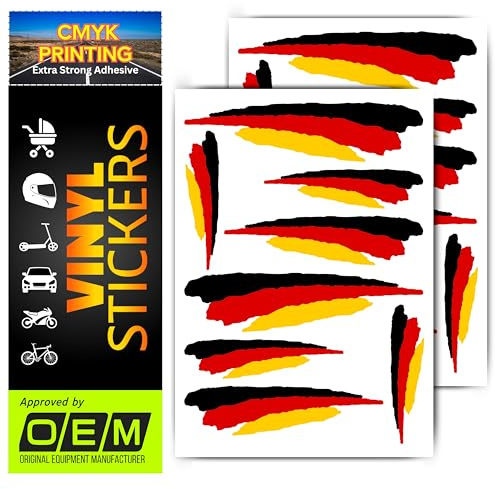Motorrad Aufkleber Wetterfeste Vinyl Sticker Roller Scooter Helm Auto Roller Tank UV-Beständig Selbstklebend Hochwertige Dekoration Fahrzeuge KFZ (Deutschland Flagge, Set-16)