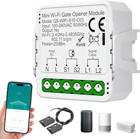 Ouvre-Porte De Garage Wifi, Contrôleur De Porte De Garage Avec Capteur Et Programmation, Ouvre Portail Connecté, Commande Intelligente De Portail Roulant Compatible Avec Alexa, Google Assistant