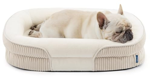 BEDSURE orthopädisches Hundebett mittelgroße Hunde, 76x51x16.5cm, Creme | 360° ovales Hundesofa mit erhöhtem Rand für Senioren, wasserdichter und waschbarer Bezug, aus ultraweichem Fleece, stützendes