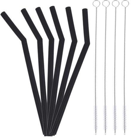 SILENRADAWN Lot de 16 Pailles à Jus Réutilisables en Silicone Noir Flexible 4 Brosses de Nettoyage, Pailles Pliantes Pratiques pour Boissons, Adaptées Usage Intérieur et Extérieur, la Cuisine