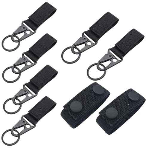 8 Stück Gürtel Karabinerhaken, Schwarz Gürtelschlaufe, Taktischer Schlüsselanhänger Nylon, Gürtelclip Karabiner für Taktischer Gürtel Zubehör Gürtelweste und Rucksäcke