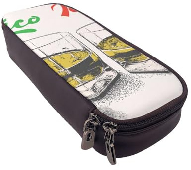 JKLQWC Federmäppchen mit romantischem Stranddruck für Mädchen und Jungen, niedliches PU-Leder, Stiftebox, Tasche, Reißverschluss, Federmäppchen, Organizer für Büro, Schule, Mexiko-Flagge und Tequila