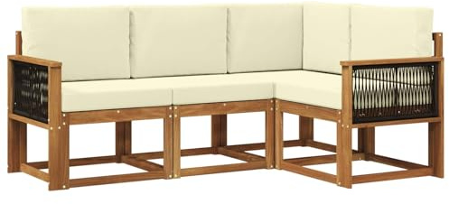 vidaXL Outdoor-Sofagarnitur mit Kissen 4 pcs Natur und Creme Polyester, Garten, modernes Sofa für draußen, Elegante Lounge, strapazierfähige Möbel für Terrasse und Patio