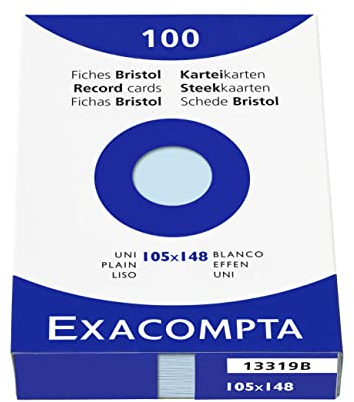 Exacompta 13319B Packung (mit 100 Karteikarten, DIN A6, 105 x 148 mm, blanko, ideal für die Schule) 1er Pack azurblau
