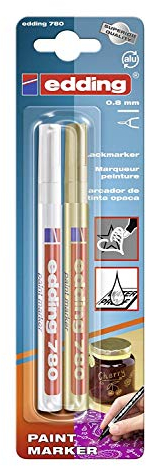 edding 780 Fine Bullet Tip Paintmarker Pack of of 2 - White and Gold