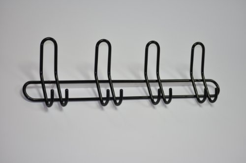 Bar garde-robe crochet de vêtement avec 4 double-crochet acier noir, 585 x 170 x 60 mm