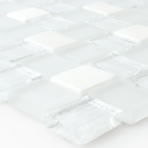 Glasmosaik Natursteinfliesen Weiss Wandverkleidung Badmosaik Wand
