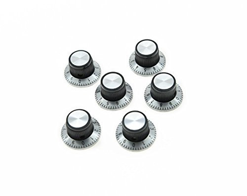 KAISH Pack of 6 Black with Silver Vintage Guitar AMP Amplifier Top Hat Reflector Knobs