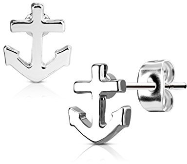 1 Paar Damen Ohrstecker Ohrringe Edelstahl Anker Anchor Autiga® silber