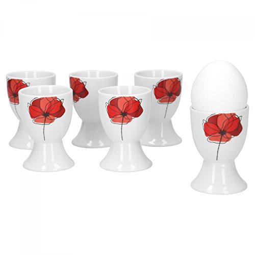 Van Well 6er Set Eierbecher Monika | rund Ø 48 mm | H 70 mm | Eierständer hoch | Egg Cup | Mohn-Blume rot | edles Porzellan-Geschirr | Gastronomie