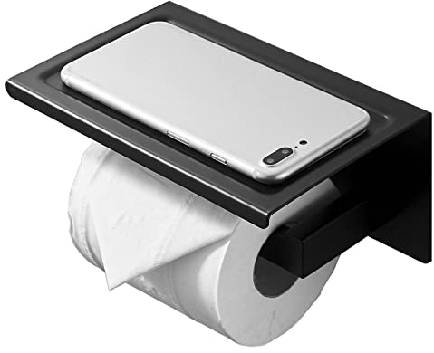 Leekayer Schwarz Toilettenpapierhalter Edelstahl Klopapierhalter Badezimmer Toilettenpapier Rollenhalter mit mobiler Telefon für Küche und Badzimmer WC Papierhalter