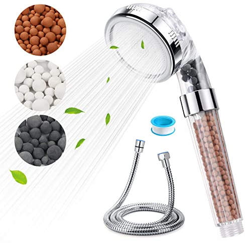 Vicloon Soffione Doccia, Flessibile Doccia e Sostituzione Sfere Minerali Imposta, Alta Pressione Risparmio Acqua Doccino per Doccia, 3 Modi Doccia Ammorbidisce l'acqua Dura A